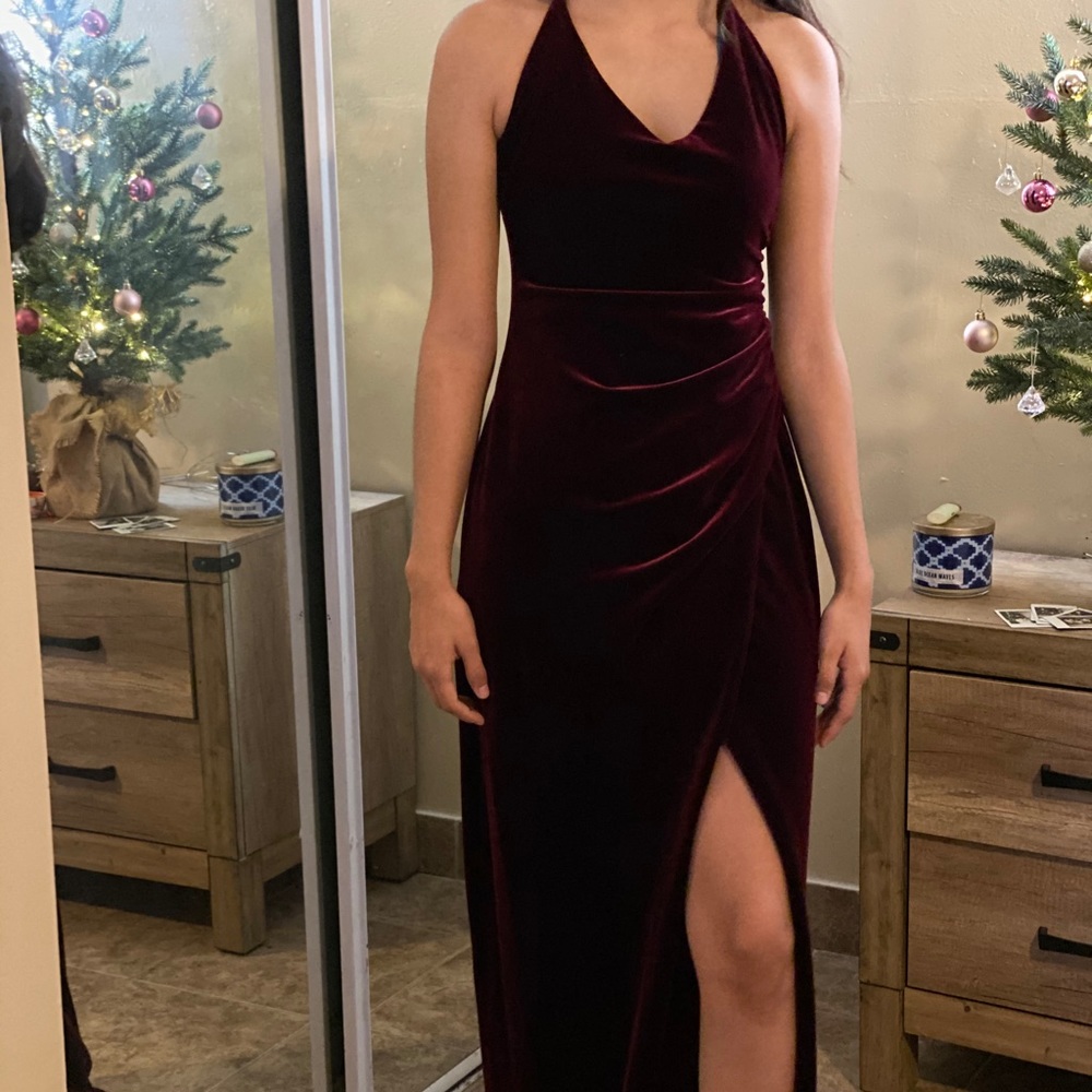 Burgundy Velvet Side Ruched Dress